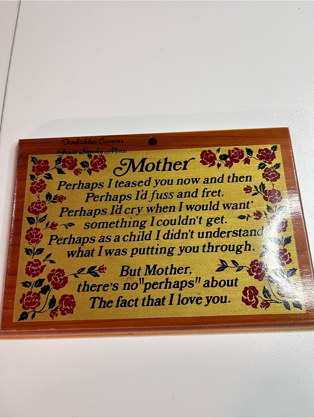 Source Unknown Mother Plaque with Red Rose Trim on Gold Panel